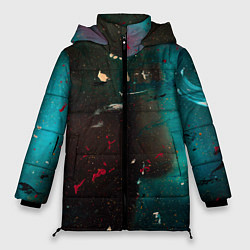 Куртка зимняя женская Абстрактные тьма, светло-синий туман и мазки красо, цвет: 3D-черный