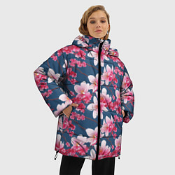 Куртка зимняя женская Паттерн сакура, цвет: 3D-красный — фото 2