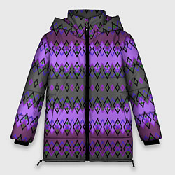 Куртка зимняя женская Серо-фиолетовый этнический геометрический узор, цвет: 3D-светло-серый