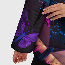 Куртка зимняя женская Много неоновых бабочек, цвет: 3D-черный — фото 2