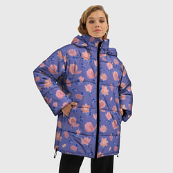 Куртка зимняя женская Цветы магнолии на нежно-лиловом, цвет: 3D-черный — фото 2