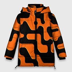 Куртка зимняя женская Черно-оранжевый абстрактный лабиринт, цвет: 3D-красный
