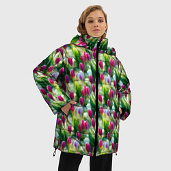 Куртка зимняя женская Весенние тюльпаны и подснежники, цвет: 3D-красный — фото 2