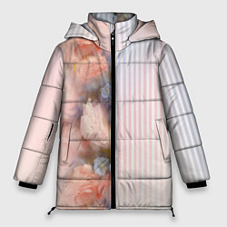 Куртка зимняя женская Цветы за стеклом - полосы с градиентом, цвет: 3D-светло-серый
