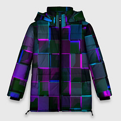Куртка зимняя женская Неоновые линии и кубы, цвет: 3D-красный