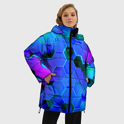 Куртка зимняя женская Неоновые соты - модный паттерн, цвет: 3D-красный — фото 2
