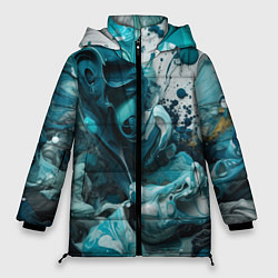 Куртка зимняя женская Абстрактные голубые брызги краски, цвет: 3D-черный