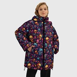 Куртка зимняя женская Россыпь мелких разноцветных черепков, цвет: 3D-черный — фото 2