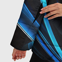 Куртка зимняя женская Абстрактные синие и белые линии на черном фоне, цвет: 3D-черный — фото 2
