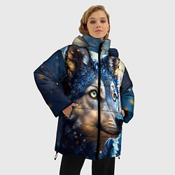 Куртка зимняя женская Волк на синем фоне, цвет: 3D-черный — фото 2