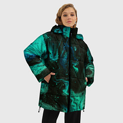 Куртка зимняя женская Черно-зеленые разводы краски, цвет: 3D-красный — фото 2