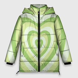 Куртка зимняя женская Зеленые сердца - индикид паттерн, цвет: 3D-черный