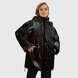 Куртка зимняя женская Черно-красные плиты, цвет: 3D-красный — фото 2