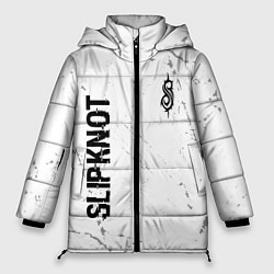 Куртка зимняя женская Slipknot glitch на светлом фоне: надпись, символ, цвет: 3D-черный