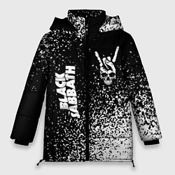 Куртка зимняя женская Black Sabbath и рок символ на темном фоне, цвет: 3D-черный