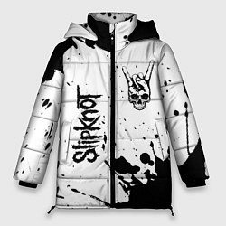 Куртка зимняя женская Slipknot и рок символ на светлом фоне, цвет: 3D-черный