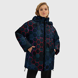 Куртка зимняя женская Соты с красным и синим, цвет: 3D-черный — фото 2