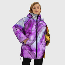 Куртка зимняя женская Рисунок текстуры белого и фиолетового мрамора, цвет: 3D-светло-серый — фото 2