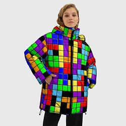 Куртка зимняя женская Тетрис цветные блоки, цвет: 3D-черный — фото 2