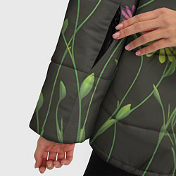 Куртка зимняя женская Полевые цветочки на темном фоне, цвет: 3D-светло-серый — фото 2