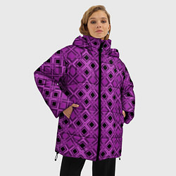 Куртка зимняя женская Геометрический узор в пурпурных и лиловых тонах, цвет: 3D-черный — фото 2