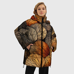 Куртка зимняя женская Листья желтые, цвет: 3D-черный — фото 2