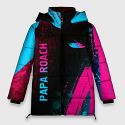 Куртка зимняя женская Papa Roach - neon gradient: надпись, символ, цвет: 3D-черный
