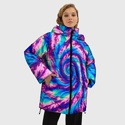 Куртка зимняя женская Тай-дай розово-голубой, цвет: 3D-красный — фото 2