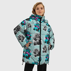 Куртка зимняя женская Обезьяна меломан, цвет: 3D-черный — фото 2