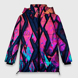 Куртка зимняя женская Розово-голубые соты и разломы, цвет: 3D-красный