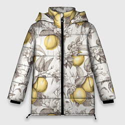 Куртка зимняя женская Лимоны - винтаж графика: паттерн, цвет: 3D-светло-серый