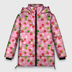 Куртка зимняя женская Паттерн земляника и цветы, цвет: 3D-красный