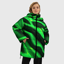 Куртка зимняя женская Зелено-черный абстрактный фон, цвет: 3D-красный — фото 2
