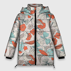 Куртка зимняя женская Птички и маки, цвет: 3D-черный