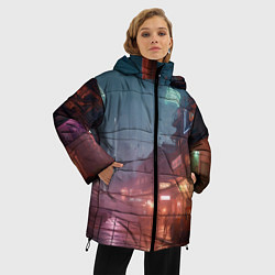Куртка зимняя женская Киберпанк город будущего, цвет: 3D-светло-серый — фото 2