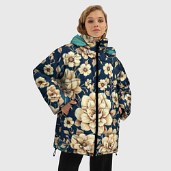 Куртка зимняя женская Золотые цветы узор, цвет: 3D-красный — фото 2