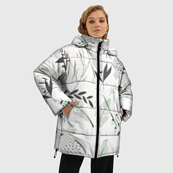 Куртка зимняя женская Зайцы и растения паттерн, цвет: 3D-черный — фото 2