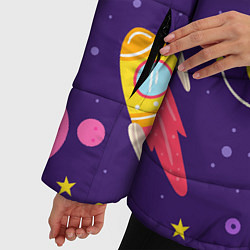 Куртка зимняя женская Космическая тема паттерн, цвет: 3D-красный — фото 2