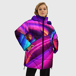Куртка зимняя женская Неоновые абстрактные волны, цвет: 3D-светло-серый — фото 2