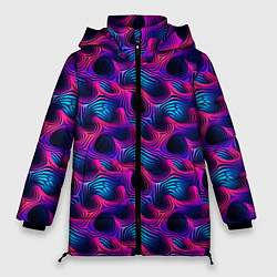 Куртка зимняя женская Абстракция паттерн фиолетовые цвета, цвет: 3D-черный