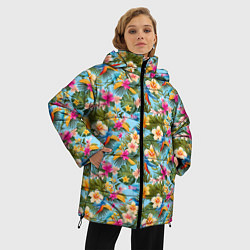 Куртка зимняя женская Разноцветные цветочки гавайские, цвет: 3D-светло-серый — фото 2