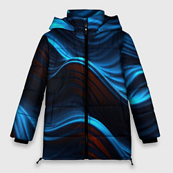 Куртка зимняя женская Синие волны абстракт, цвет: 3D-красный