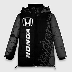 Куртка зимняя женская Honda speed на темном фоне со следами шин: по-верт, цвет: 3D-черный