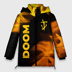 Женская зимняя куртка Doom - gold gradient: надпись, символ