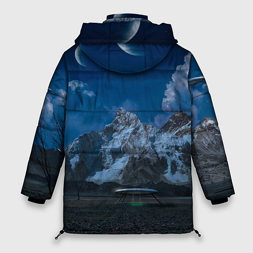 Женская зимняя куртка Ночные горы в природе и небо с нло / 3D-Светло-серый – фото 2