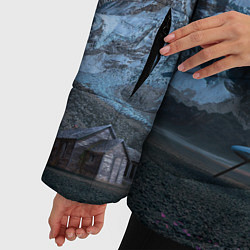 Куртка зимняя женская Ночные горы в природе и небо с нло, цвет: 3D-светло-серый — фото 2