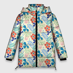Куртка зимняя женская Цветочки листочки, цвет: 3D-красный