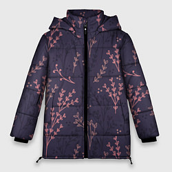 Куртка зимняя женская Розовые веточки, цвет: 3D-черный