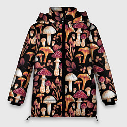 Куртка зимняя женская Грибы в сепии, цвет: 3D-черный