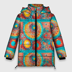 Куртка зимняя женская Круги полосы абстракция, цвет: 3D-светло-серый